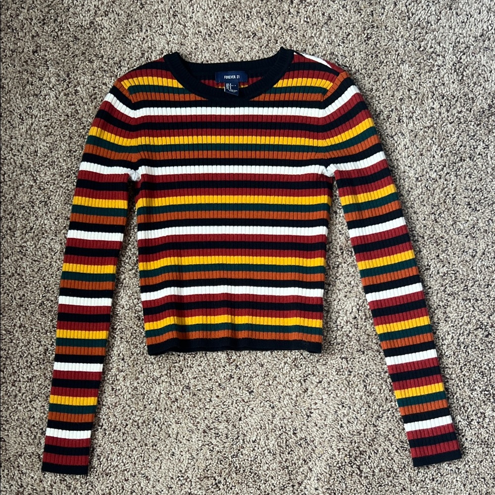 Forever 21 Multicolor Striped Cropped Sweater Size Small